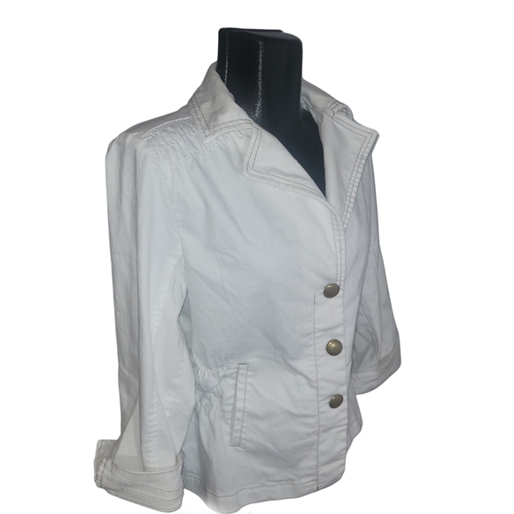 Joan Rivers White Button Front Light Cotton Blend Jacket M - Picture 2 of 6